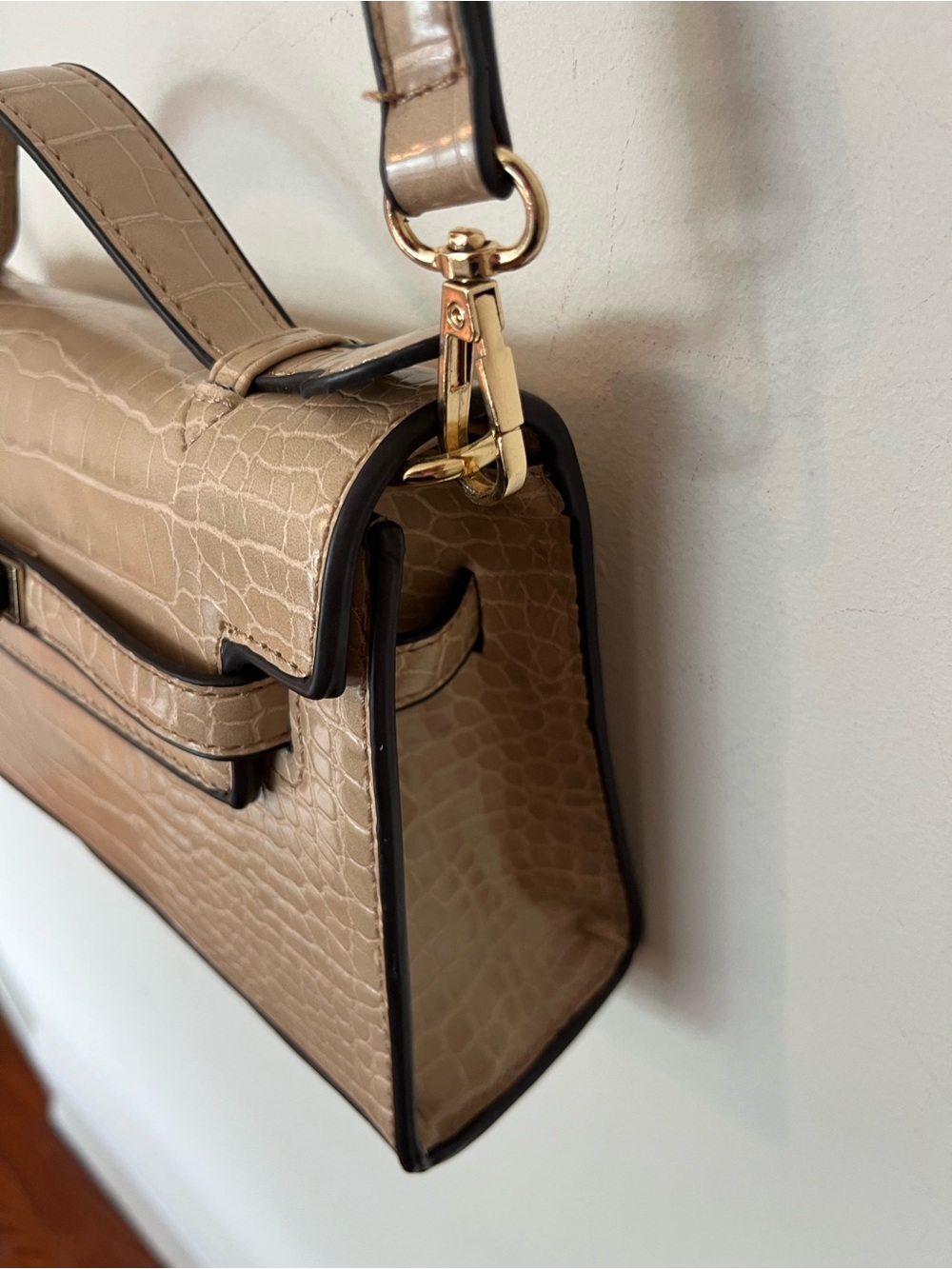 Taupe Croc Embossed Top Handle Crossbody Satchel Bag - Picture 6 of 14